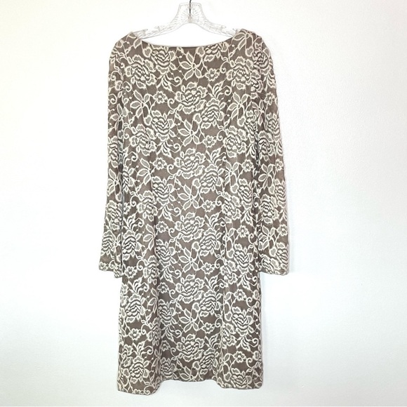 Eliza J Overlay Lace Sheath Dress Beige Taupe Long Sleeve Formal Dress Size 14 - Picture 6 of 7